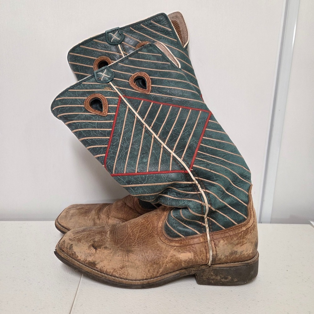 Twisted X Kids YBK0010 Teal Brown Leather Square Toe Western Cowboy Boots 6M